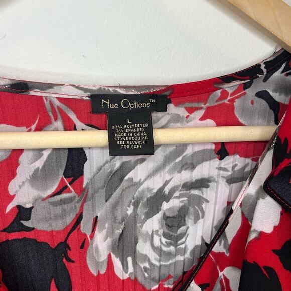 Nue Option Y2K Ruffle Front Bell Sleeve Pleated Blouse Size L Poet Dark Floral - Picture 3 of 7